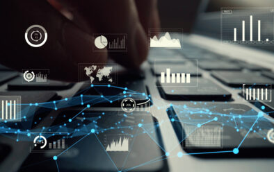 Creative visual of business big data and finance analysis on computer