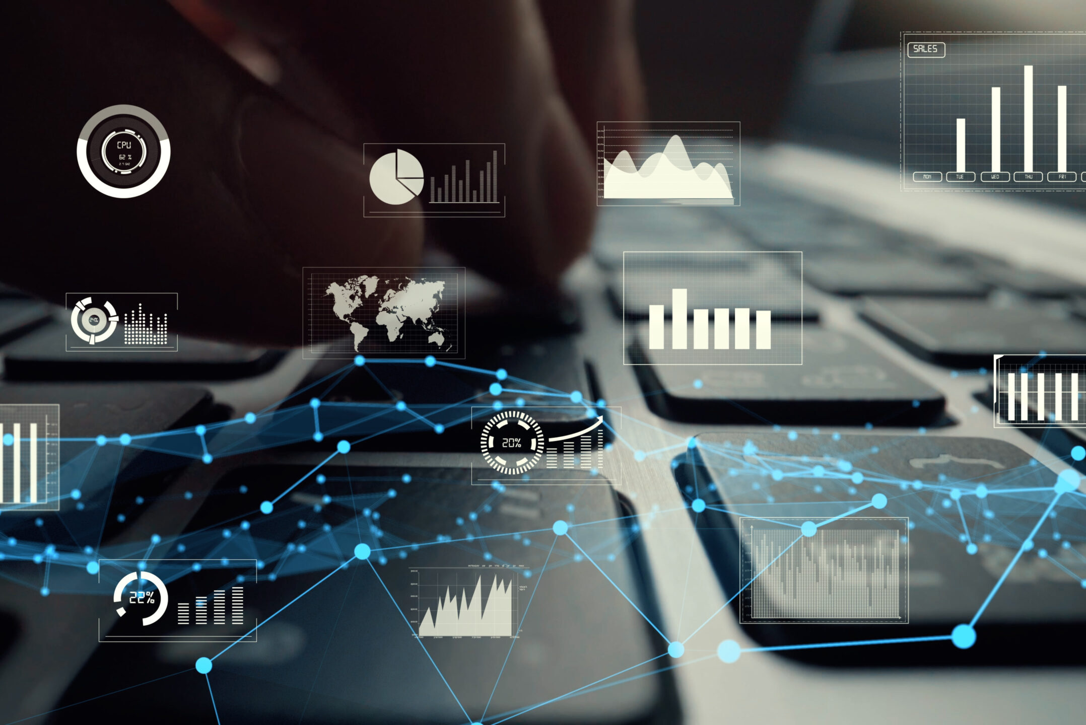 Creative visual of business big data and finance analysis on computer
